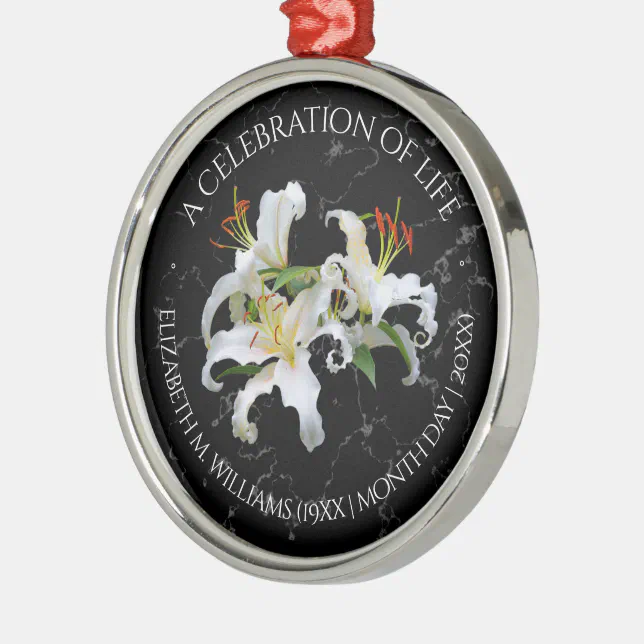 Elegant White Oriental Lilies Celebration of Life Metal Ornament
