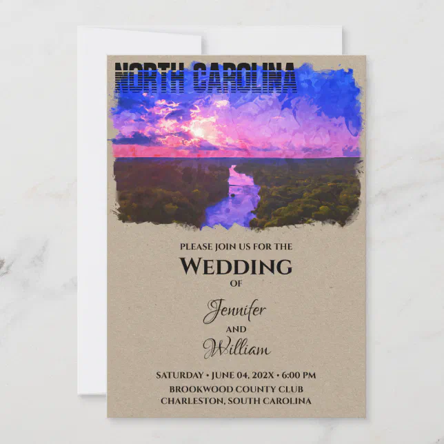 North Carolina USA Splash Watercolor Wedding