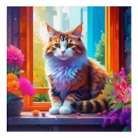 Cute Cat Sitting in City Window Ai Art