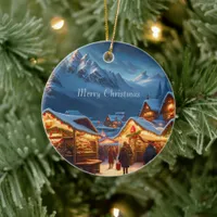 Christmas market in the mountains - custom ceramic ornament