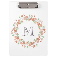 coral roses wreath monogram clipboard