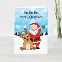 Cartoon Santa and Reindeer Christmas Card