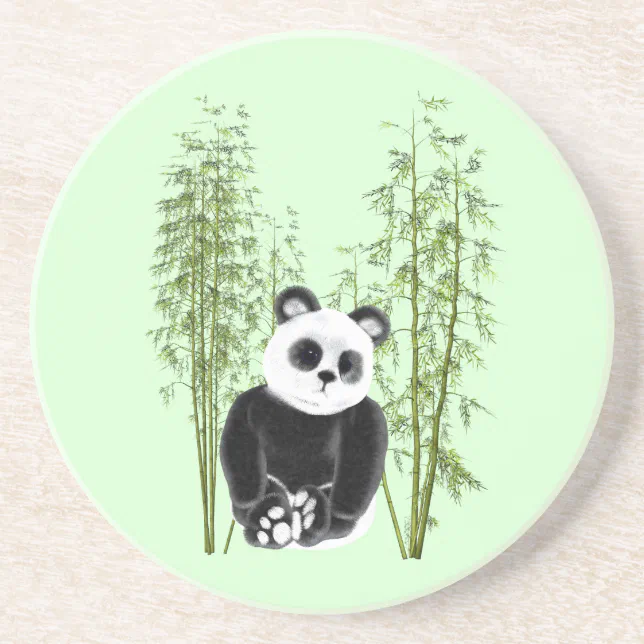 Cute Panda Sitting in Bamboo Coaster