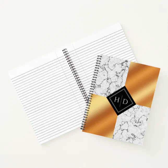 Elegant Marble & Copper Foil Monogram Wedding Notebook