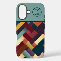 Cozy Autumn Tones Weave Pattern Monogrammed iPhone 16 Case