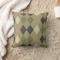 Green Brown Modern Camo Diamond Pattern Throw Pillow