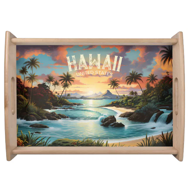 Vintage Hawaii Tropical Beach Travel Serving Tray