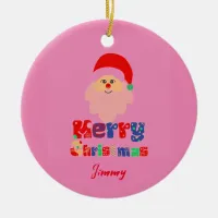 Merry Christmas With Santa Ceramic Circle Ornament