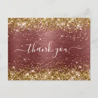 Gold Glitter Brick Red Foil Birthday Thank You Postcard