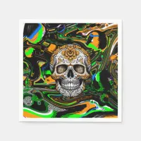Black Orange and Lime Green Sugar Skull Art Napkins