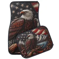 Majestic Eagle Overlooking Mountains and Flag Car Floor Mat