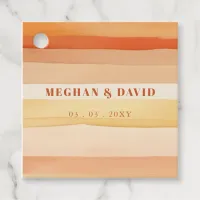 Retro Watercolor Stripes Terracotta Orange Wedding Favor Tags