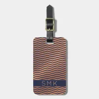 Modern Rose Gold Foil Navy Blue Chevron Monogram Luggage Tag