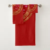 Chinese Zodiac Dragon Red/Gold ID542 Bath Towel Set