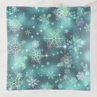 Prettiest Snowflakes Pattern Teal ID846 Trinket Tray