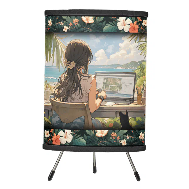 Anime office by the sea Tripod Lamp