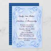 Blue Abstract Swirl Border Wedding Invitation
