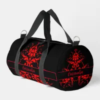 Romantic, Elegant Vintage Red Damask Duffle Bag