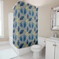 Beautiful Plants in Pots Blue, Grey, and Yellow Shower Curtain