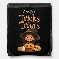 Cute Cartoon Witch Ghosts Pumpkins Trick & Treat Drawstring Bag