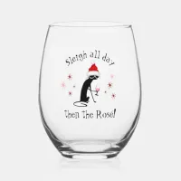 Sleigh All Day Then Rosé Funny Christmas Stemless Wine Glass