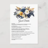 Navy, White and Gold Floral Wedding Guest Details Enclosure Card