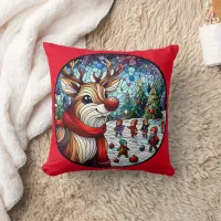 Charming winter wonderland with a playful reindeer throw pillow