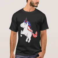 Unicorn Off White Patriotic USA Flag Mane Cartoon T-Shirt