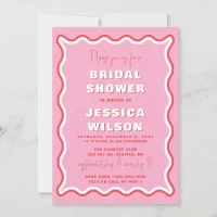 Retro Cute Wavy Pink Red Photo Bridal Shower  Invitation