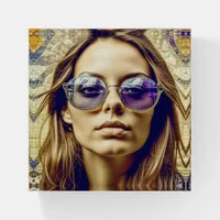 Cool Lady with Reflection in her Sunglasses Paperweight