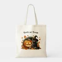 Halloween Trick or Treat Black Cat Witch's Hat Tote Bag