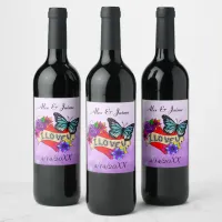 I Love You | Hearts, Roses and Butterflies    Wine Label