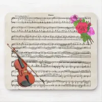 Violin With Vintage Sheet Music and Roses Mouse Pad