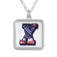 American Flag Letter "X" Silver Plated Necklace