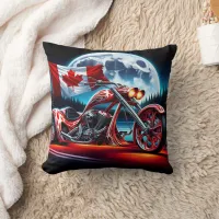 Canadian spirit rides at night on a custom chopper throw pillow