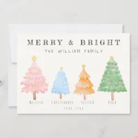 Watercolor Christmas Tree Family of 4 Non Photo Holiday Card