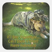 Halloween Dog in Camouflage Square Sticker