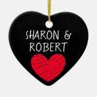 Personalized Black and Red Heart Couple  Ceramic Ornament