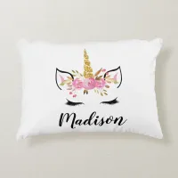 Unicorn Face With Eyelashes Personalized Name Accent Pillow