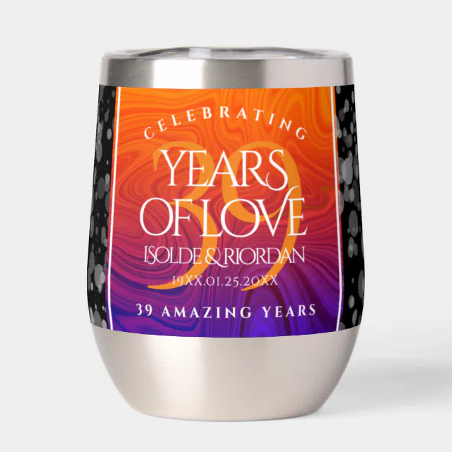 Elegant 39th Agate Wedding Anniversary Celebration Thermal Wine Tumbler