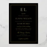 Elegant Calligraphy Luxe Black Gold Wedding  Foil  Foil Invitation