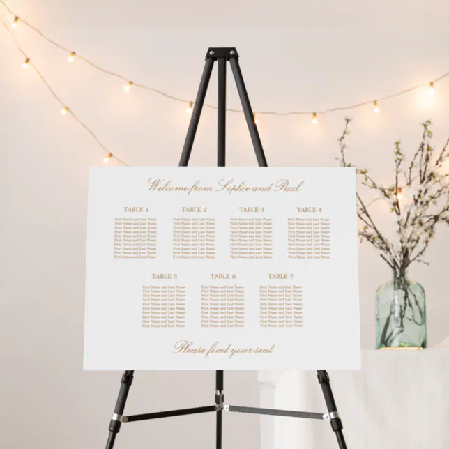 Golden Beige 7 Table Wedding Seating Chart Foam Board