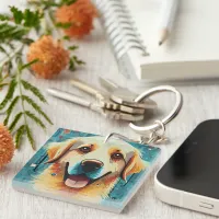 Happy Golden Retriever Keychain