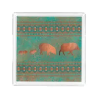 Southwest Cute Javelina Family Copper Teal  Acrylic Tray