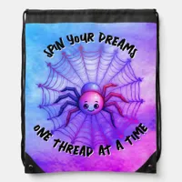 Cute Spider Inspirational Quote Monogram on purple Drawstring Bag