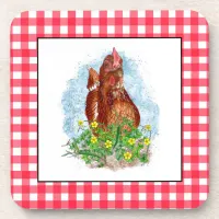 Hand drawn Chicken Art Beverage Coaster