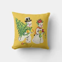 Retro Snowmen Throw Pillow