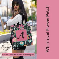 Whimsical Flower Patch on Black Tote Bag