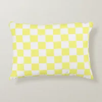 Yellow White Geometric Chessboard Pattern Accent Pillow