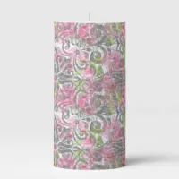 Pink Fairy Scroll Design Medium Pillar Candle